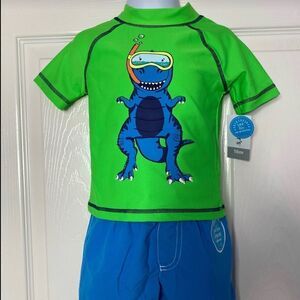 Carters Boys 18M T-Rex Dinosaur Rash Guard Shirt & Swim Trunks